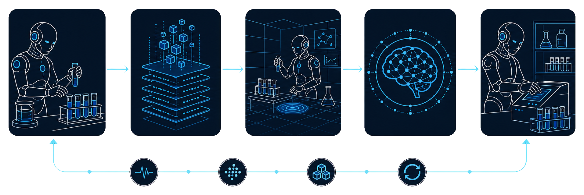 Lingo Brain deployment loop with humanoid robot operating laboratory equipment